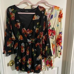 Choies Floral Long Sleeve Dress - Black and Cream